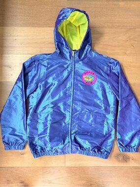 Killer Acid Los Gatos Cat Hologram Iridescent Windbreaker Jacket Purple L